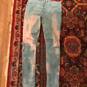 Tie dye aqua blue jeans